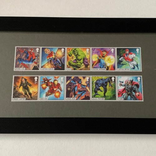 Marvel Characters Framed UK Stamp set - Dark background