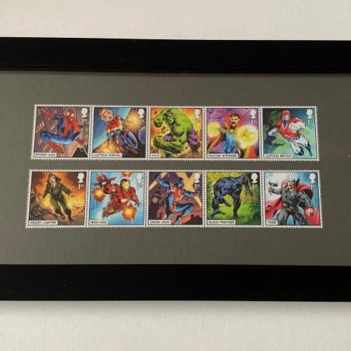 Marvel Characters Framed UK Stamp set - Dark background