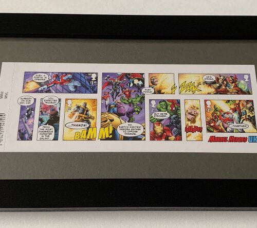 Marvel Comic Strip Framed UK Stamp set - Dark background