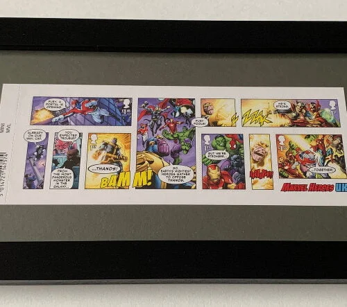 Marvel Comic Strip Framed UK Stamp set - Dark background