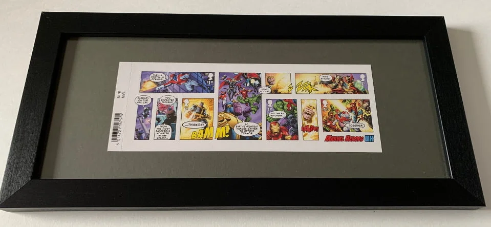 Marvel Comic Strip Framed UK Stamp set - Dark background